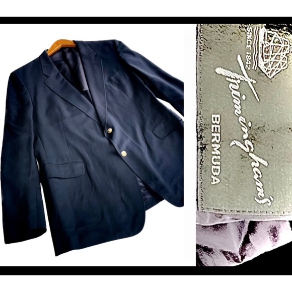 TRIMINHGAM’S BERMUDA | 46 L | Navy Dacron Wool Sport Coat Suit Jacket - Picture 1 of 6